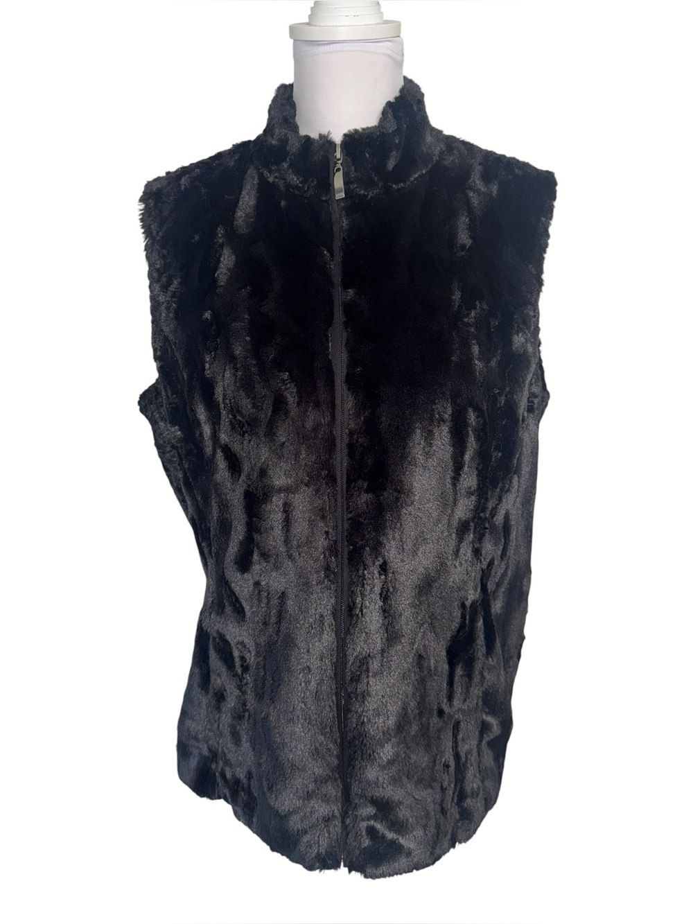 JM Collection Black Faux Fur Vest Womens Medium Zip Front Soft Cozy‎ Jacket